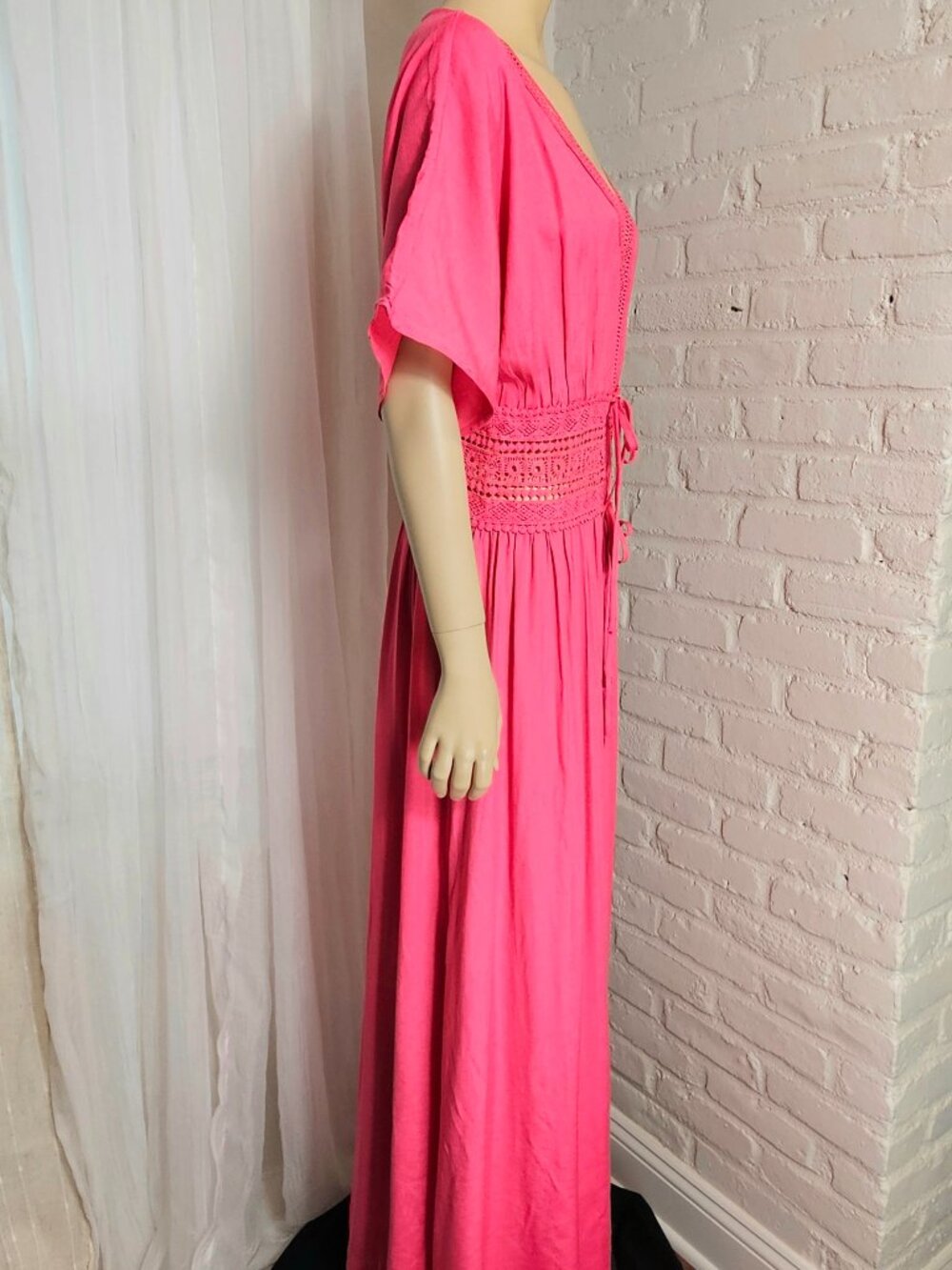 Petal Roz Snooki Shop NWT Pink Maxi Wrap Dress Cover Up Crochet Waist L - Picture 5 of 14